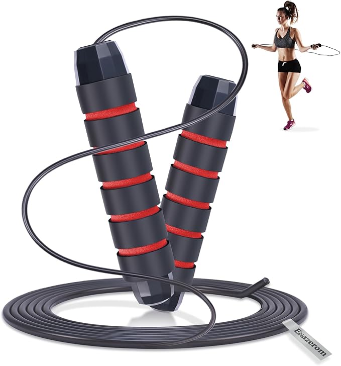 Jump Rope for Women Men Kids, Adjustable Skipping Rope with Ball Bearings, Professional Jumping Rope with Foam Handles, Tangle-Free Rapid Speed Jump Ropes for Fitness Workout Boxing Exercise