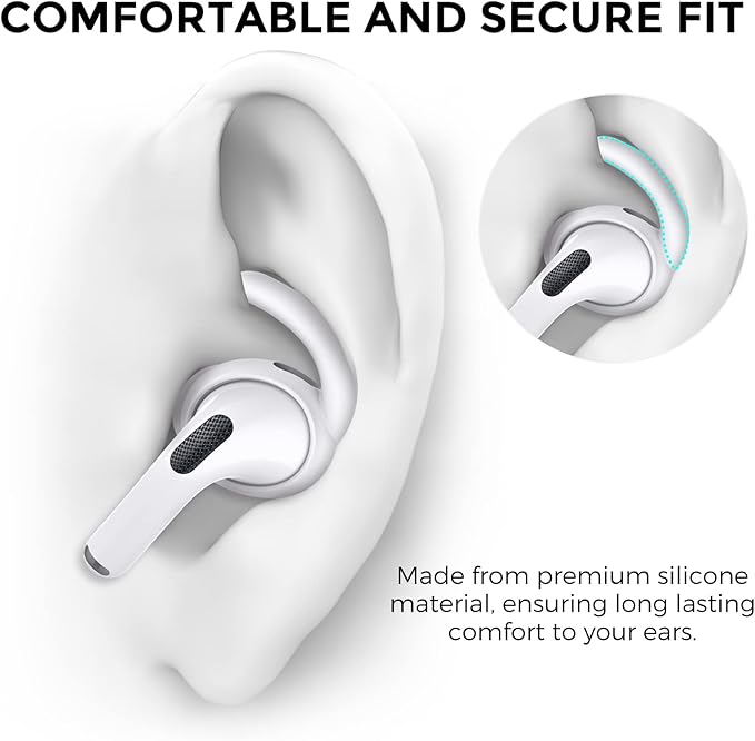 AhaStyle 4 Pairs AirPods Pro 2 Ear Hooks【Added Storage Pouch】 Anti-Slip Ear Covers Silicone Accessories Compatible with Apple AirPods Pro 2nd Generation (2 Large+2 Small, White)