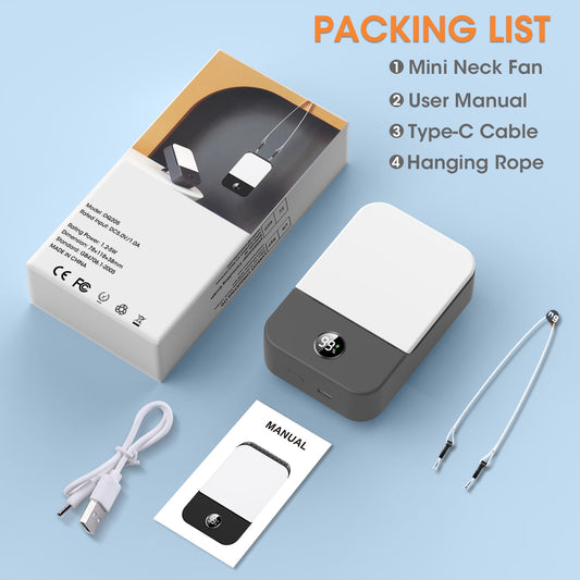 Andwing Portable Neck Fan Rechargeable, Mini Fan Handheld with Waist Clip 3 Speed Adjustable, Leafless Personal Fan for Home Office Outdoor Travel (Grey)