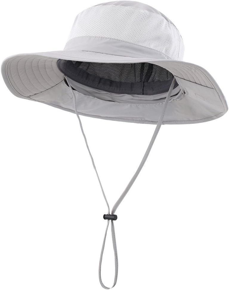 Home Prefer Mens Sun Hat with Flap Summer Neck Cover Foldable Fishing Cap Wide Brim Sun Protection Hat Light Gray