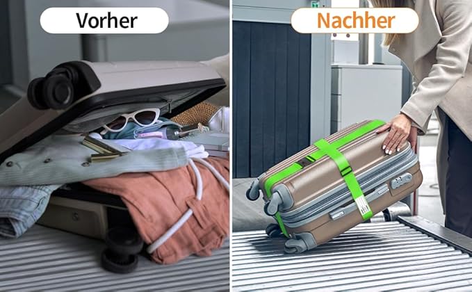 BILIONE Luggage Straps 88 inch Adjustable Suitcase Belt, Lockable Against Accidental Opening, Easy to Identify Travel Accessories, Add a Bag Connector(Versatile Black, 2)