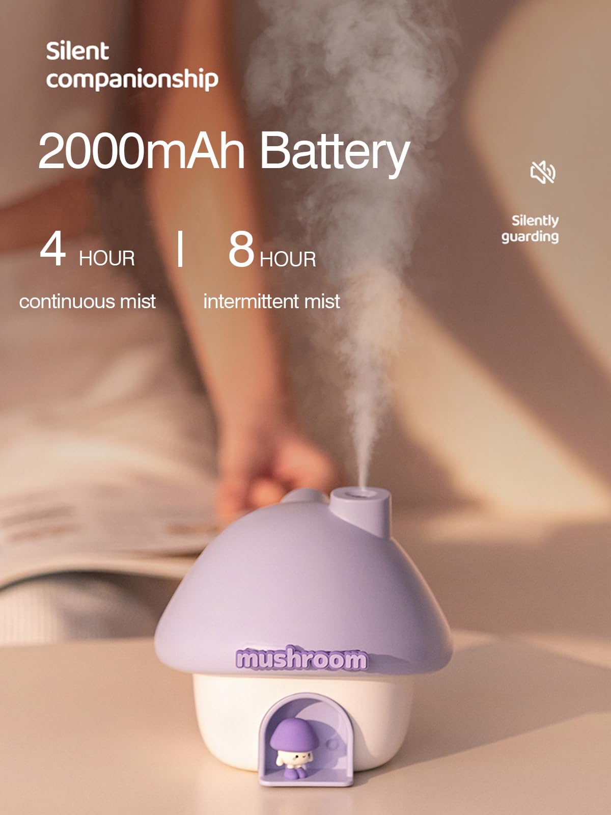 Cute Mushroom House Humidifier, 300ml Small Cool Mist Humidifers, USB Rechargeable Mini Portable Air Humidifer with Night Light for Bedroom, Office, Car, Travel, Indoor Plants (Pink)