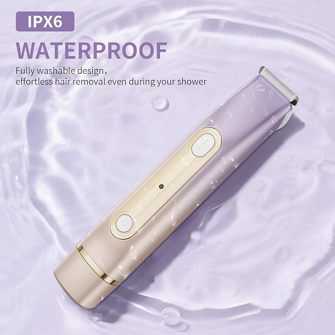 Bikini Trimmer for Women, 2-in-1 Dual Head Electric Shaver for Women, IPX6 Waterproof, Painless Body Hair Trimmer and Facial Hair Remover for Underarm, Leg, Arm, Face, Purple