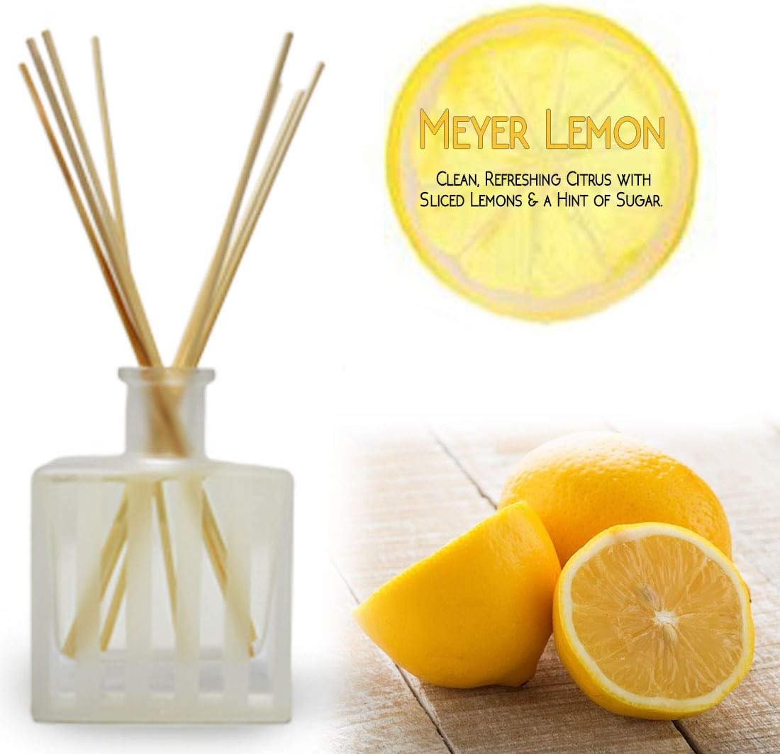 LOVSPA Reed Diffuser Set, Meyer Lemon Scented Oil Diffuser with Sticks, Home Fragrance Accessories for Bathroom Shelf Decor, Aroma Diffusers for Home or Office Desk, USA Made