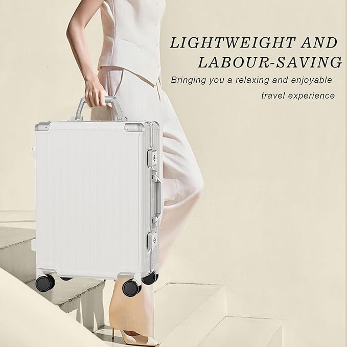 AnyZip Luggage PC+ABS Aluminum Frame Zipperless Checked Luggage Hard Shell Suitcase with TSA Lock Double Spinner Wheels 24 Inch White