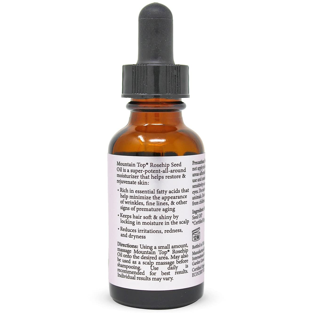 MOUNTAIN TOP Rosehip Seed Oil USDA Organic 100% Pure Cold Pressed Unrefined - Premium Grade Pure Natural Moisturizer Treatment for Face, Hair, Skin, Nails - Men & Women