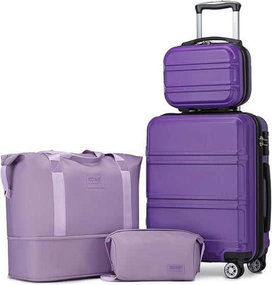 Kono Luggage Set 4 Piece Carry On Hardside Luggage with TSA Lock Spinner Wheels Carry On Suitcase Purple