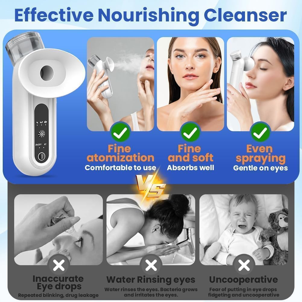 Eye Mist Steam Sprayer for Relief Dry Eyes, Facial Steamer, Eye Treatment, Portable Heated Eye Masks, Mini Eye Moisturizing Cleaning Soothing Steamer