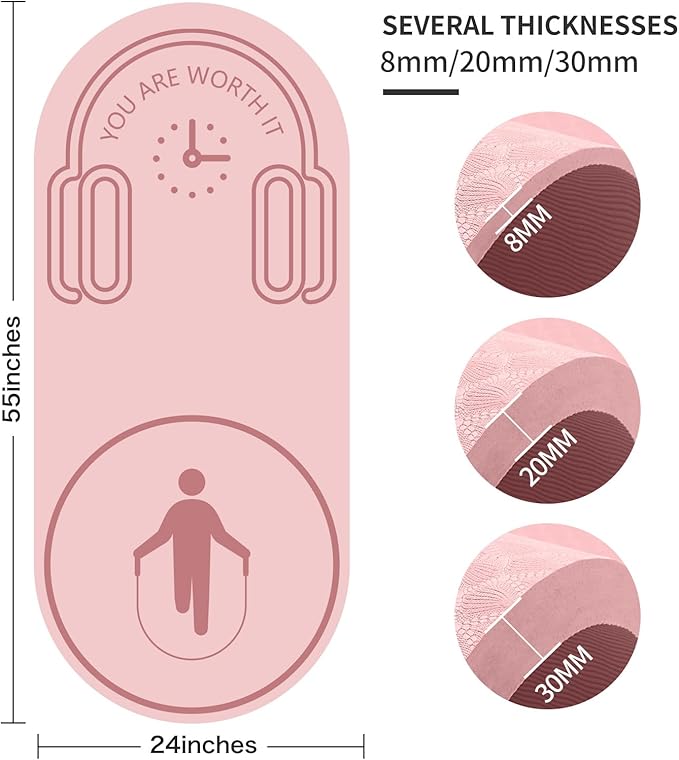 8/20/30mm Jump Rope Mat Fitness Exercise Mat Durable, Non-Slip, Workout Mats with Jump Rope & Carrying Bag for Home Gym Flooring (55"x 24")