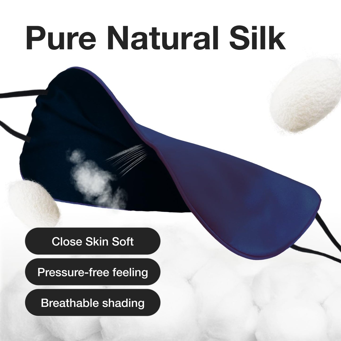 Milasonus Double-Sided Mulberry Silk Eye Mask, Featuring an Adjustable Ear-Hook Design That Won't Disturb Your Hairstyle. Cool, Breathable and Non-stifling, Ideal for Side Sleeping.