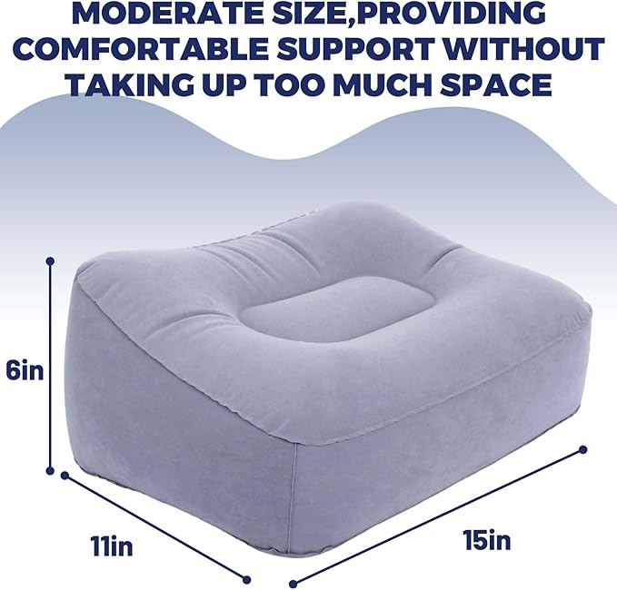 Inflatable Foot Rest Pillow for Air Travel, Airplane Foot Rest Pillow, Adjustable Height Leg Pillow Airplane Bed for Kids Toddler Suitable for Plane, Car, Train (Gray) 2count