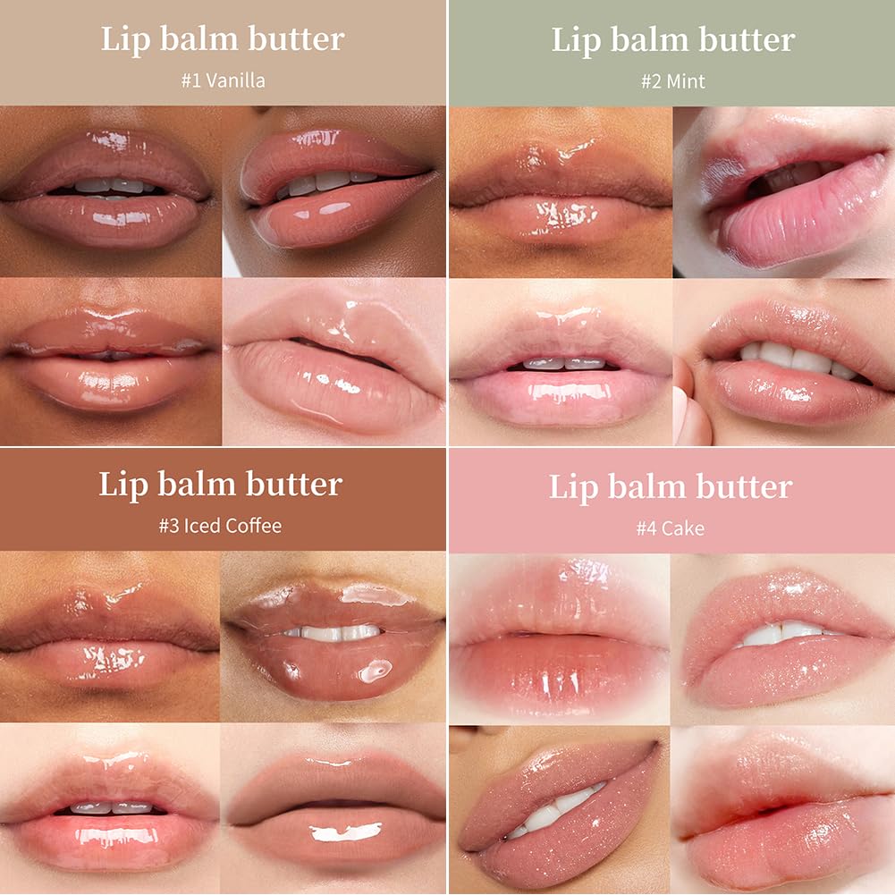 Lip Balm, Lip Butter Balm for Hydration Shine, Mini Neutrals Lip Butter Balm Set Lip Care Prouct, Moisturizing Tinted Lip Balm Gloss Hydrating Lip Oil for Women (3PCS)