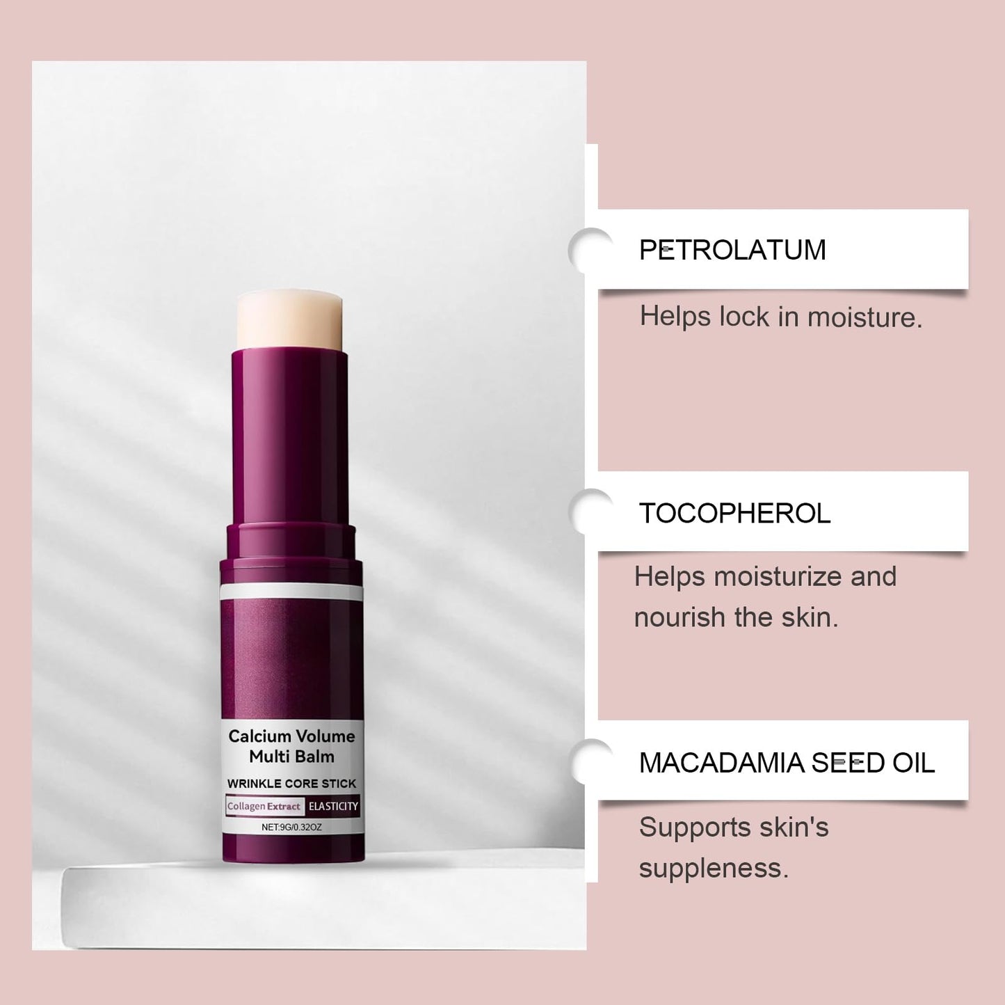 Calcium Multi Balm, Calcium Volume Multi Balm, Wrinkle Core Stick, Korean Collagen Moisturing Stick, Anti-aging, Hydrating, Firming Skin, Suitable for Eyes, Neck, Face, 9g