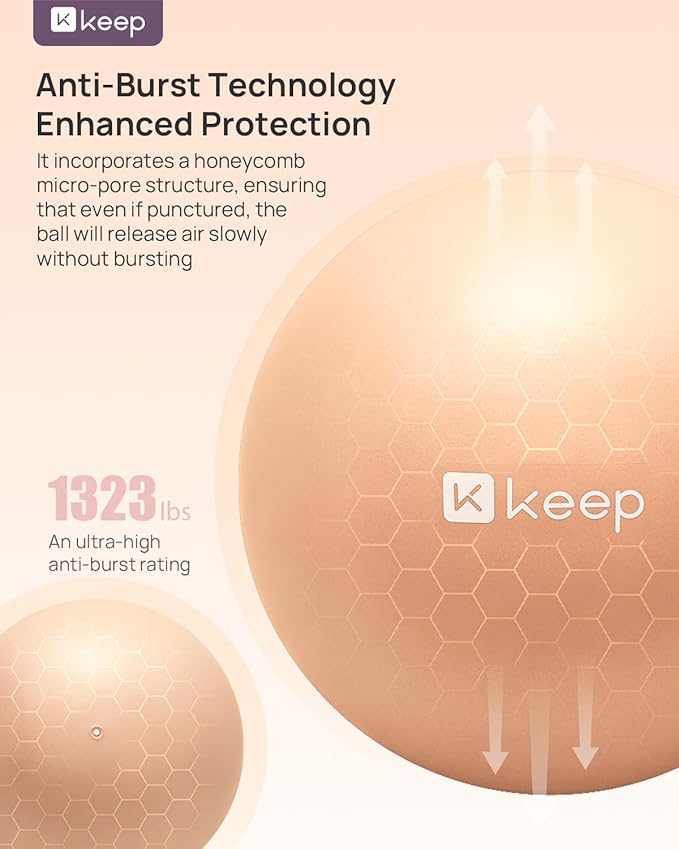 KEEP Pilates Small Exercise Ball Anti-Burst - Thickened Yoga Ball With Pump for Physical Therapy, Fitness, Workout, and Core Strength