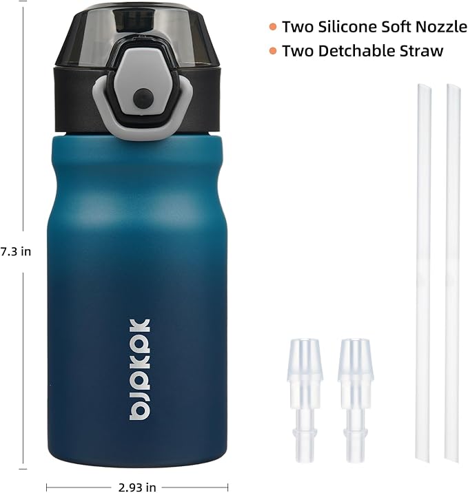BJPKPK Insulated Water Bottle 14oz Stainless Steel Water Bottles With Straw And Carry Handle Double Wall Metal Thermo,Indigo Black