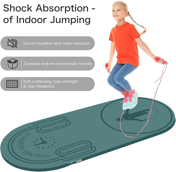 8/20/30mm Jump Rope Mat Fitness Exercise Mat Durable, Non-Slip, Workout Mats with Jump Rope & Carrying Bag for Home Gym Flooring (55"x 24")