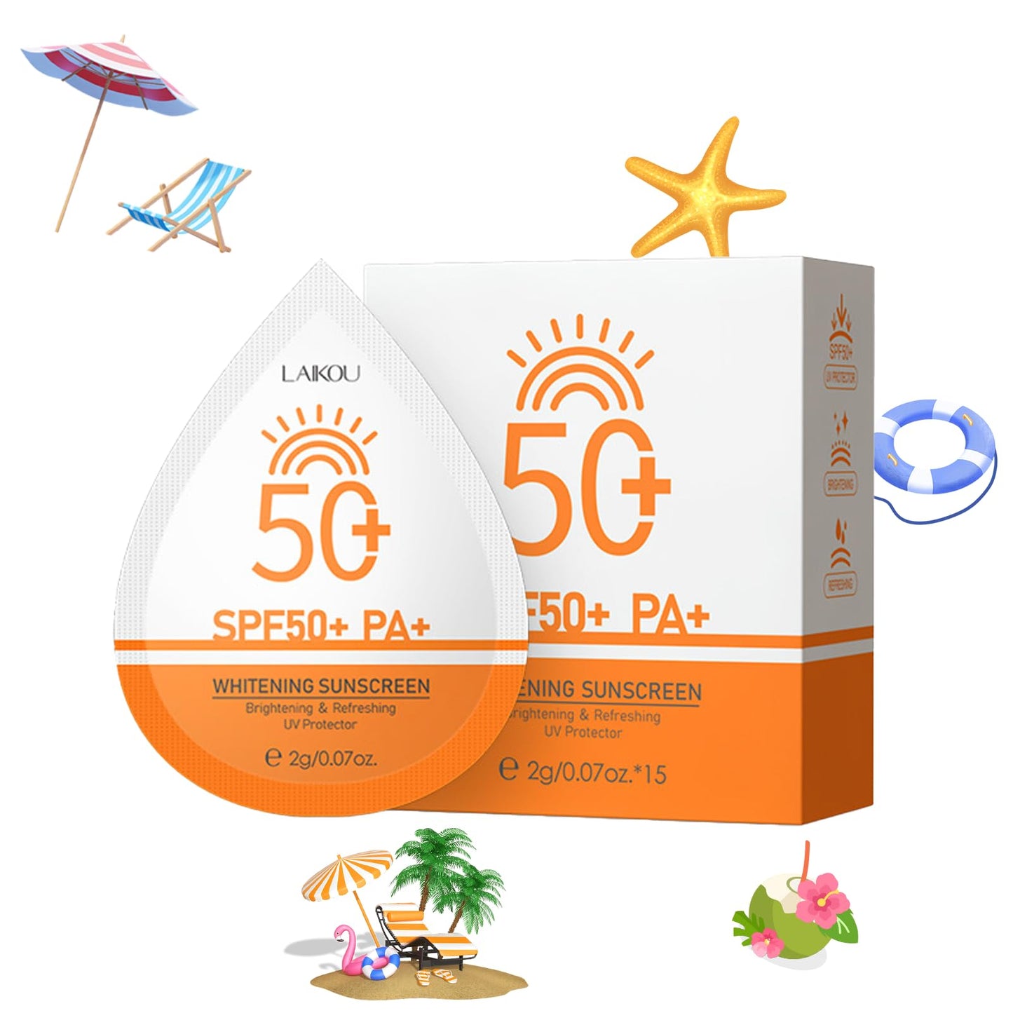 2g*15PCS Travel Size Sunscreen SPF50+ PA+ – Mini Sunscreen for Face & Body, Waterproof, Non-Greasy, Perfect for Outdoor, Beach, Daily Use, Summer Party & Thank You Gifts