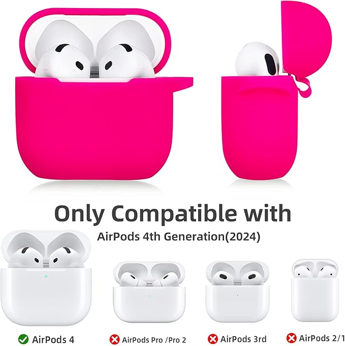 Airpods 4 Cases Silicone Protective Case for Airpod 4 with Bling Keychain for Apple AirPods 4th Generation Wireless Earbuds with Cleaner Kit (Hot Pink)