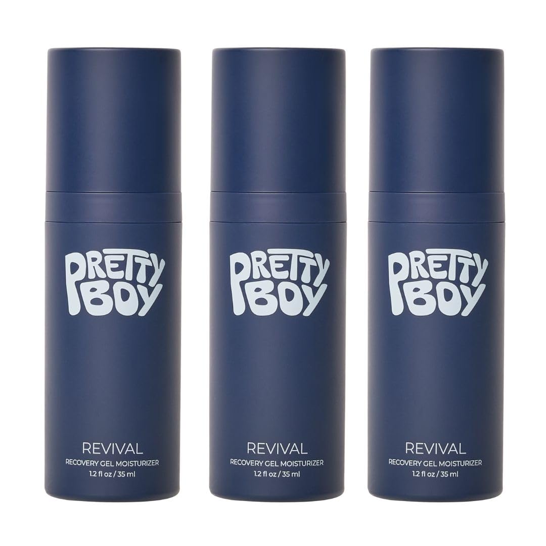 Prettyboy Face Revival Gel Moisturizer For Men - Hydrating Cream That Refreshes Dry Skin, Irritation, & Redness - Supports Anti Aging & Anti Wrinkle - Fragrance Free - 3 Count