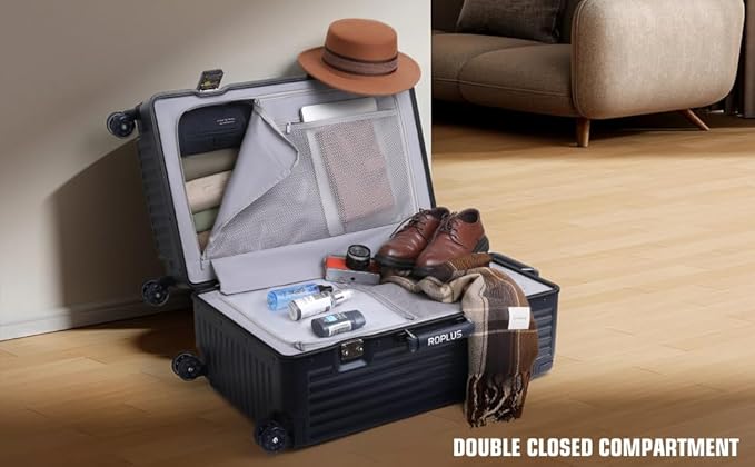 Aluminium Frame Checked-Luggage with Smooth Jelly Wheels, Hardside Zipperless Rolling Suitcase with TSA Lock (Blue, 28-Inch)