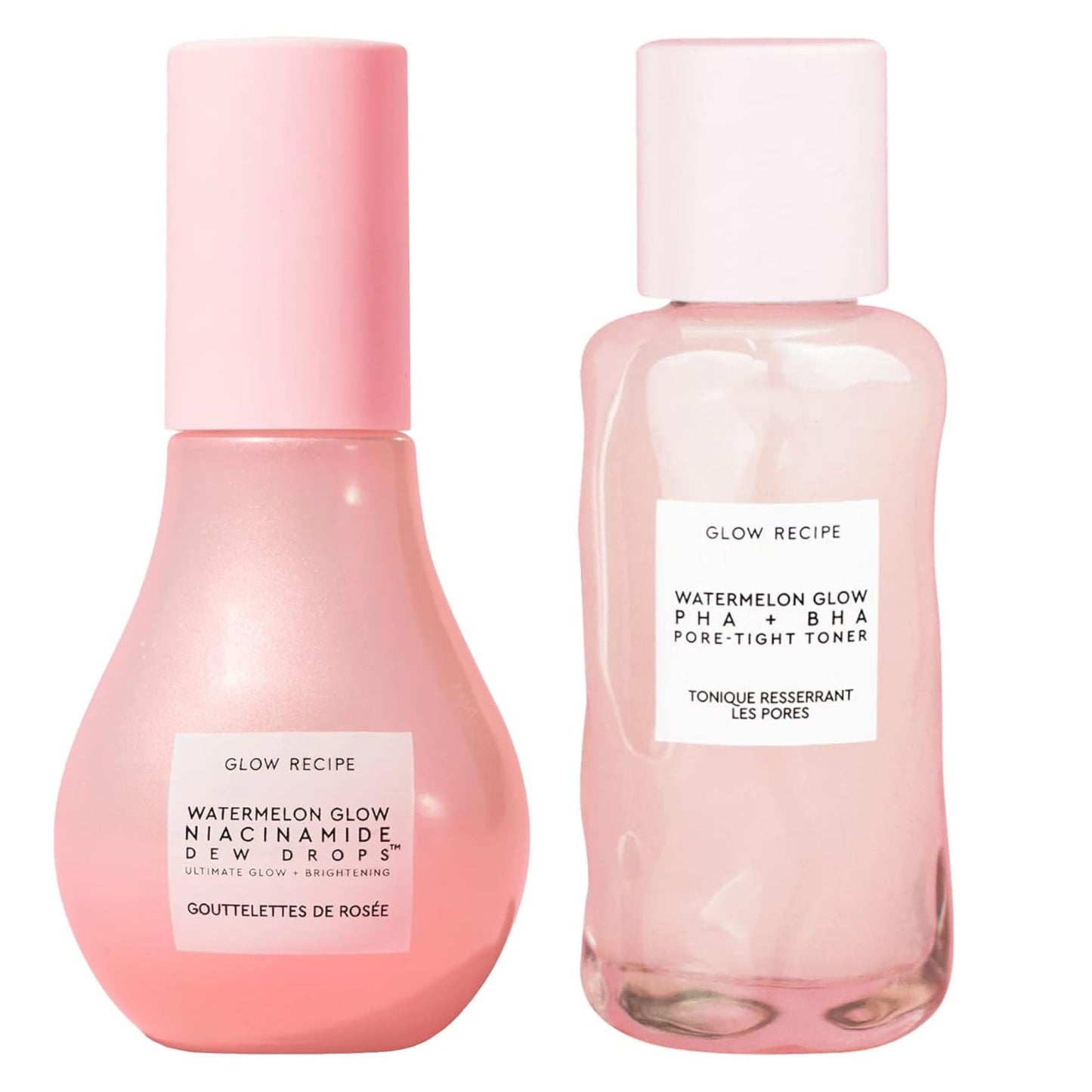 Glow Recipe Niacinamide Dew Drops Facial Serum & Illuminating Makeup Primer (40 ml) + Mini Watermelon Glow PHA + BHA Facial Toner & Pore Minimizer with Hyaluronic Acid (40 ml)