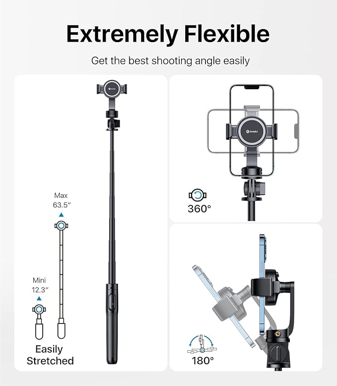 andobil MagStick Selfie Stick Tripod Compatible with MagSafe [Redefined Phone Tripod] 63.5" Extendable Magnetic Cell Phone Tripod Stand with Wireless Remote for iPhone 15 14 13 12 & All Phones