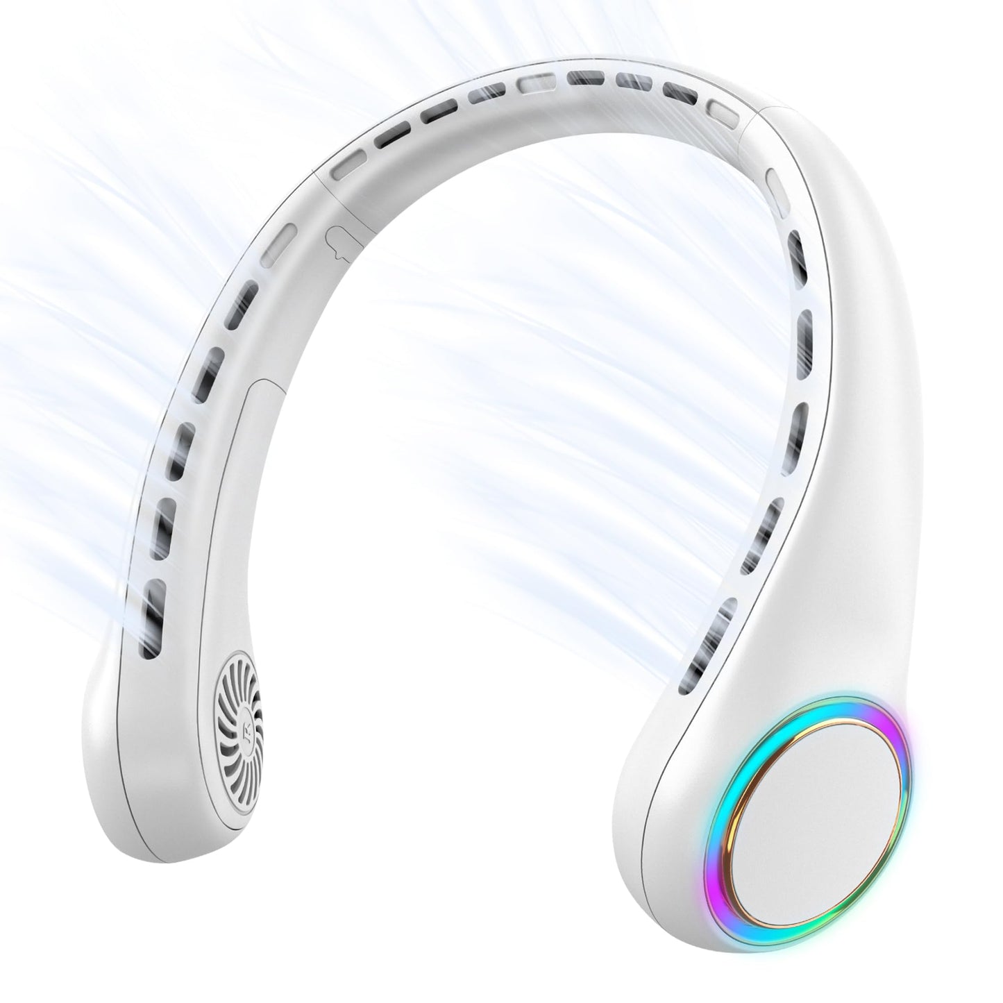 GULAKI Portable Neck Fan, Personal Fan with 4000mAh Battery, Rechargeable Neck Fan with 3 Speeds and 64 Cool Lights, Birthday Gifts for Men Women Mom Dad, Hands Free Cooling fan for Summer(White)