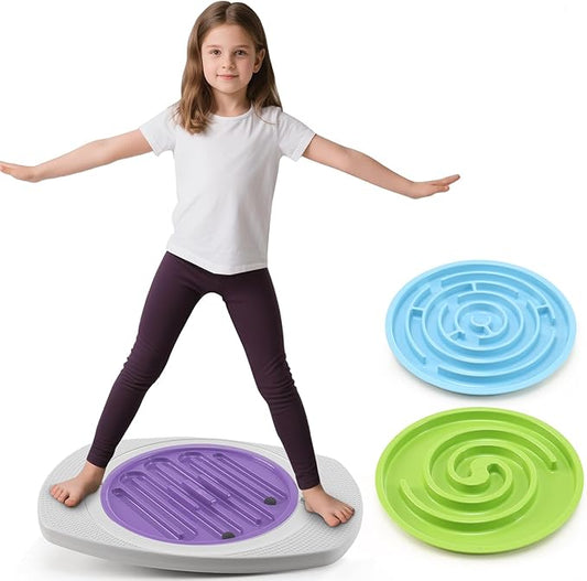 Balance Board with Maze for Kids, 20 inch Labyrinth Wobble Board Rocking Seesaw Sensory Training with 2 Balls & 2 Replacement Labyrinth Disks, Non-Slip Pedals Indoor Outdoor for Boys Girls