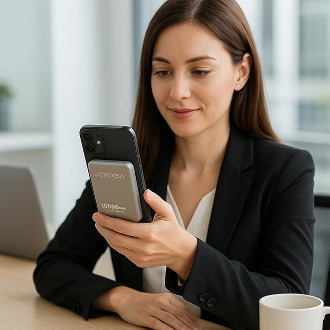 JORDISA Slim Power Bank Titanium 10000mAh - Magnetic Fast Charging Slim Portable Charger, Slim Power Bank Portable Charger for Travel and Daily Use - Lightweight and Durable