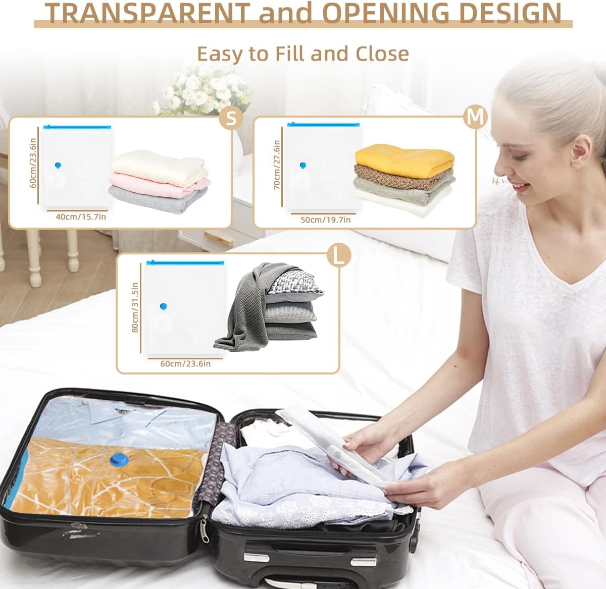 Vacuum Seal Bags with Portable Electric Pump, 12 Pack Vacuum Storage Bags for Clothing Travel, Compression Packing Space Saver Bags for Luggage Suitcase (4 Small & 4 Medium & 4 Large)