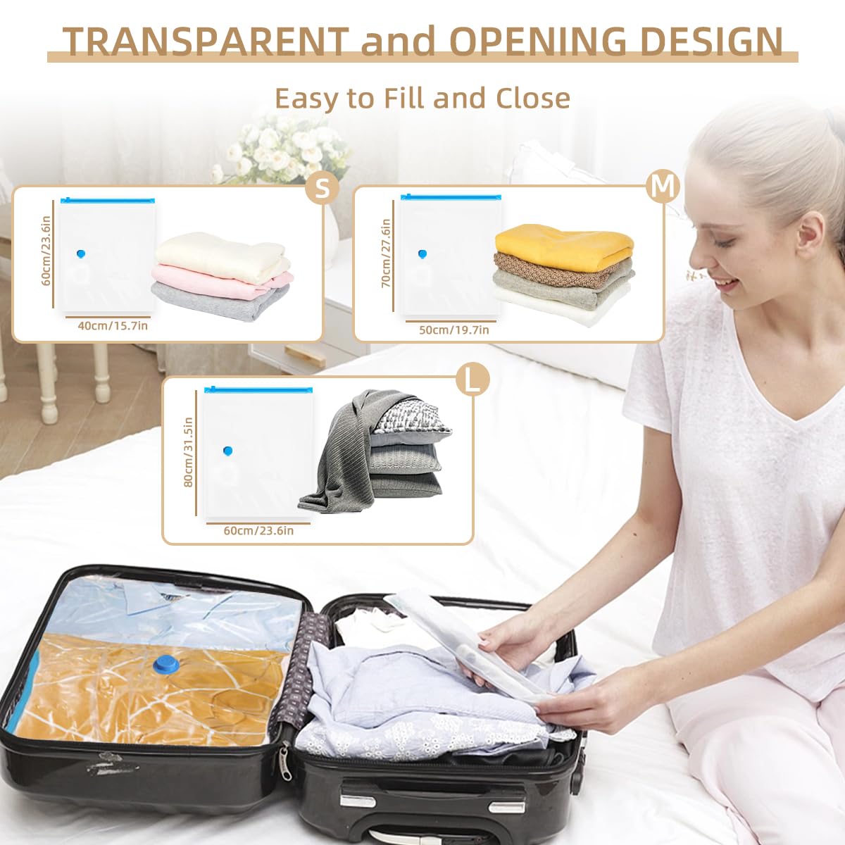 Vacuum Seal Bags with Portable Electric Pump, 12 Pack Vacuum Storage Bags for Clothing Travel, Compression Packing Space Saver Bags for Luggage Suitcase (4 Small & 4 Medium & 4 Large)