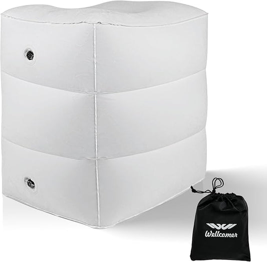 Inflatable Foot Rest Pillow for Travel, Adjustable 3 Layers Height Cushion Kids/Adults Airplane Travel Pillow, Suitable for Office, Home, Trains, Cars - White