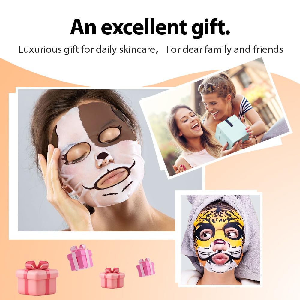 Kaely 7 Pack Kids Face Mask Spa, Animal Face Masks for Kids Teens Women Skincare, Animal Character Sheet Facial Mask for All Skin Types, Girls Night Party Skin Care Set, Birthday Christmas Gifts, 01B