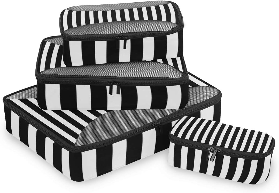 ALAZA 4 Set Packing Cubes for Travel Essentials Black White Stripes Suitcases Luggage Organizer Bags