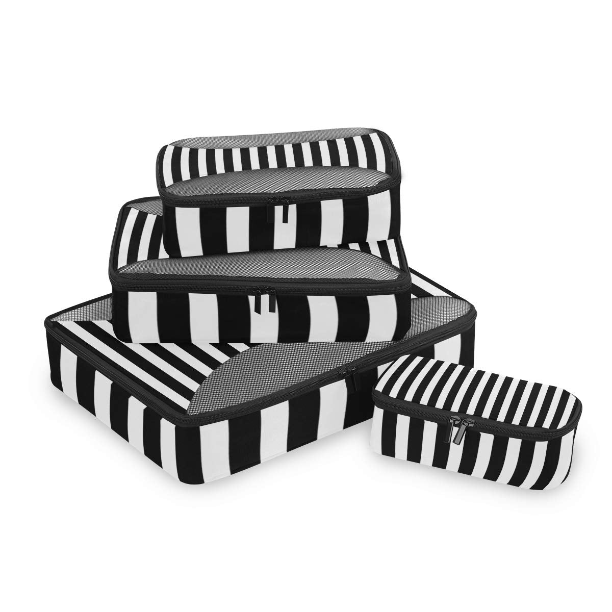 ALAZA 4 Set Packing Cubes for Travel Essentials Black White Stripes Suitcases Luggage Organizer Bags