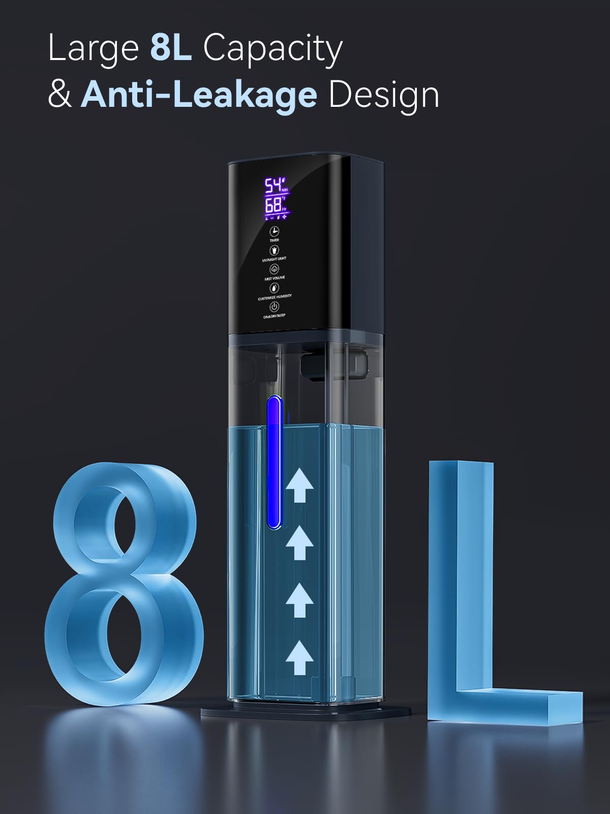 Humidifiers for Bedroom, 2.11Gal 8L Quiet Humidifiers for Large Room with Timer, 360°Nozzle, 3 Speed Ultrasonic Cool Mist Humidifier with Humidistat for Baby, Customize humidity for Home Adults Plants