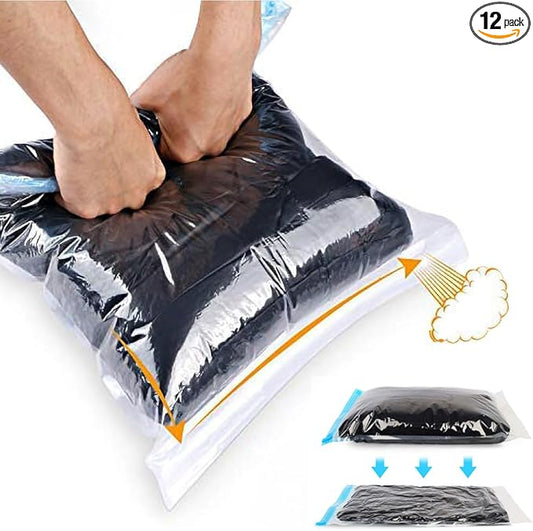 Compression Bags - Travel Essentials 12 Pack Space Saver No Vacuum or Pump Needed Storage Accessorie and Home Packing Organizers (transparent)