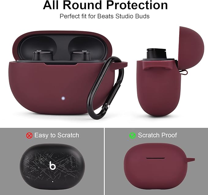 AIRSPO Silicone Case Compatible with Beats Studio Buds Case 2021 Soft Protective Cover for Beats Wireless Earbuds with Keychain (Burgundy)