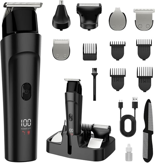 Beard Trimmer for Men 13 Pieces Grooming Kit, Cordless Hair Clippers, Men's Hair Trimmer for Nose Ear Face Mustache & Body Trimmer, Waterproof, with LED Display, Gifts for Men, Black