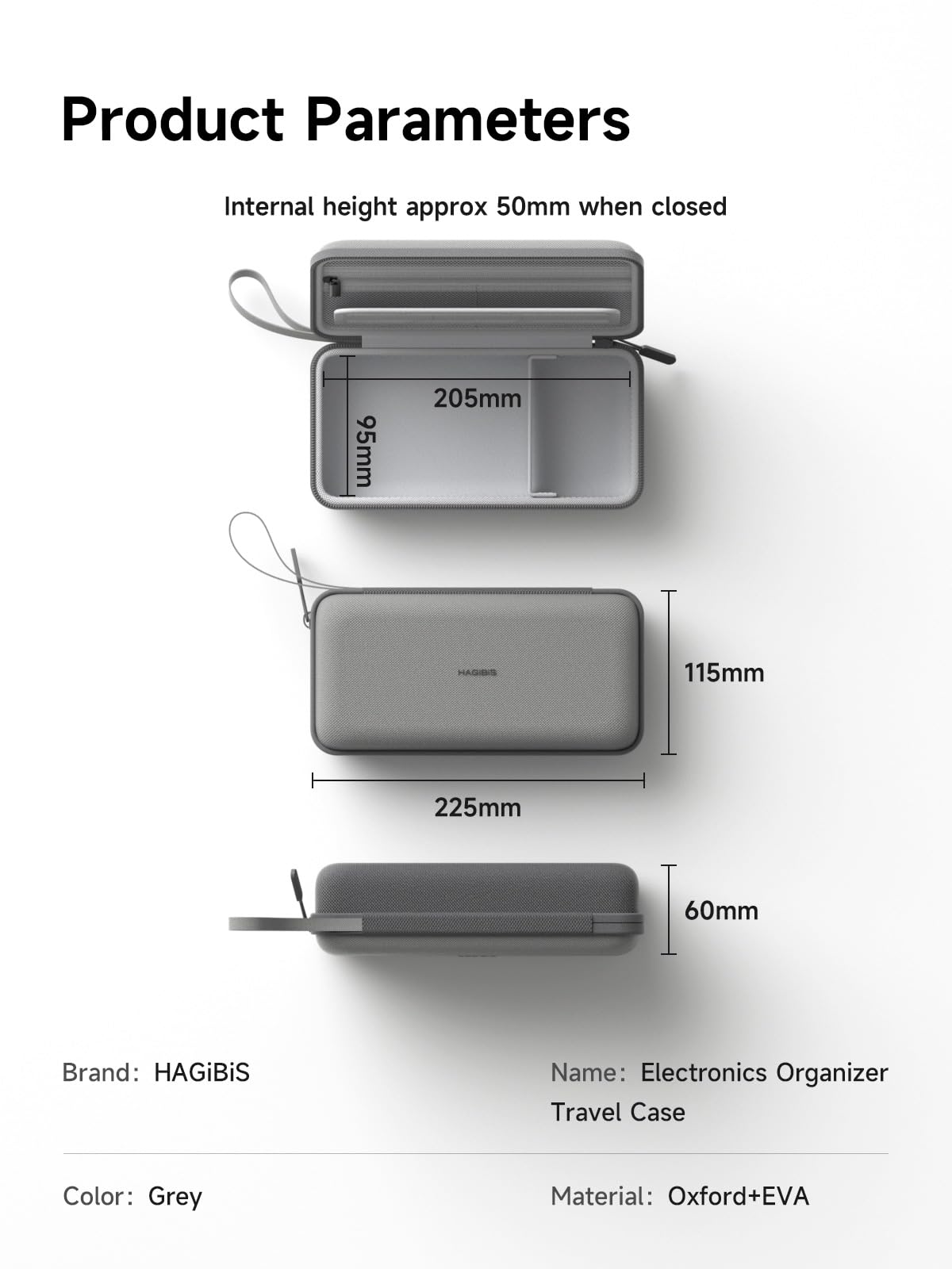 Hagibis Electronics Organizer Travel Case Cable Organizer Bag Pouch Portable Waterproof Carry Case for Cable, Charger,Power Bank, SD Card, Mouse, USB Flash Disk (DPB02 Grey)