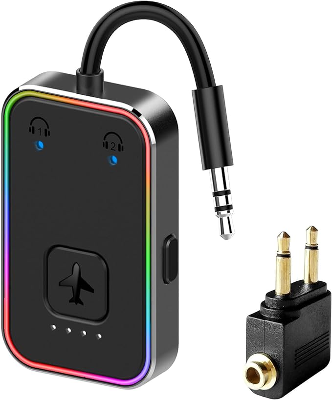 2025 Beeitzie Ultra Airplane Bluetooth 5.4 Transmitter for All Headphones, aptX LL, Supports 2 Headphones/AirPods, Wireless Audio Adapter for in-Flight, TV, Gym, Tablets，Metal Frame