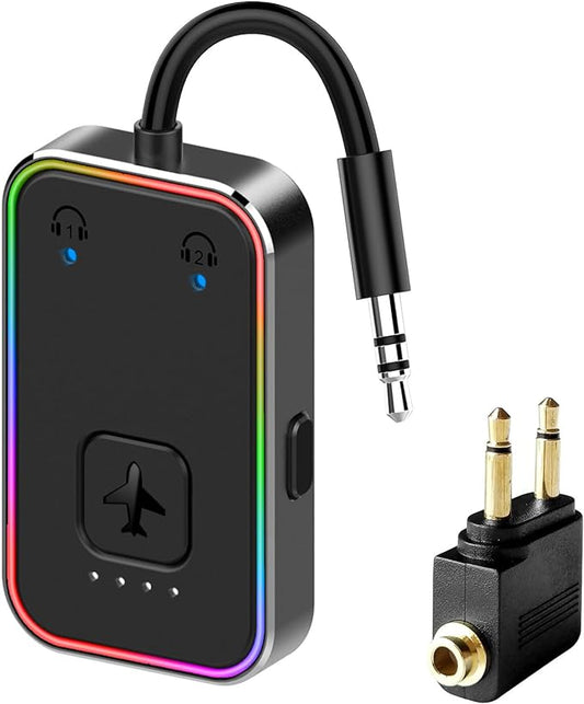 2025 Beeitzie Ultra Airplane Bluetooth 5.4 Transmitter for All Headphones, aptX LL, Supports 2 Headphones/AirPods, Wireless Audio Adapter for in-Flight, TV, Gym, Tablets，Metal Frame