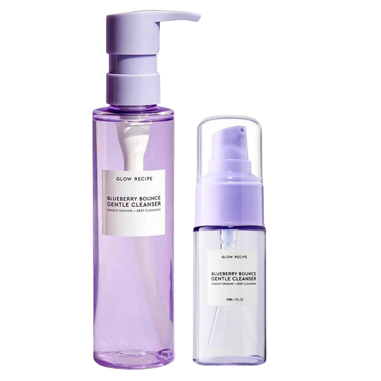 Glow Recipe Blueberry Bounce Gentle Face Cleanser 3-in-1 Foaming Double Cleanser, Makeup Remover Face Wash & Clarifying Mask - Hyaluronic Acid & AHA - Full + Travel Size (160 ml & 30 ml)
