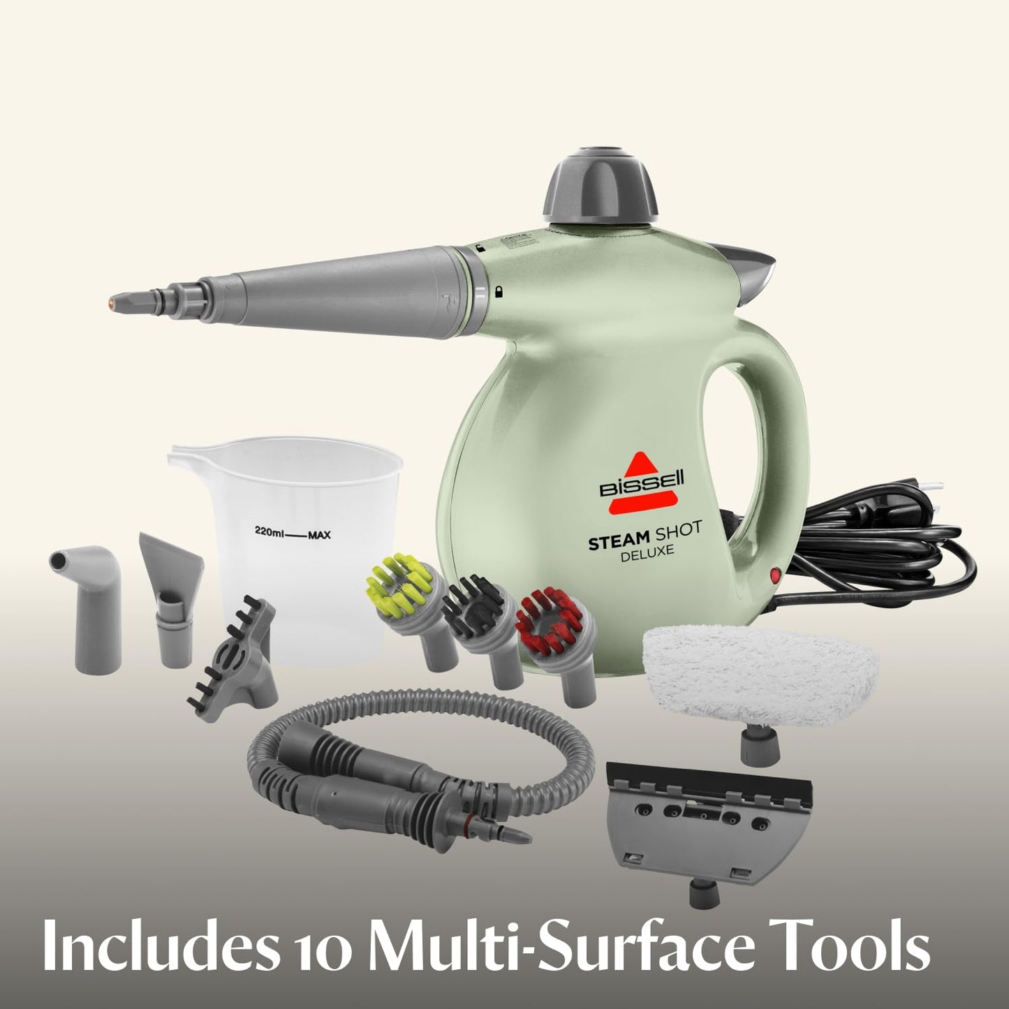 BISSELL Steam Shot Deluxe handheld pressurized steamer for maintenance cleaning with 10 cleaning tools