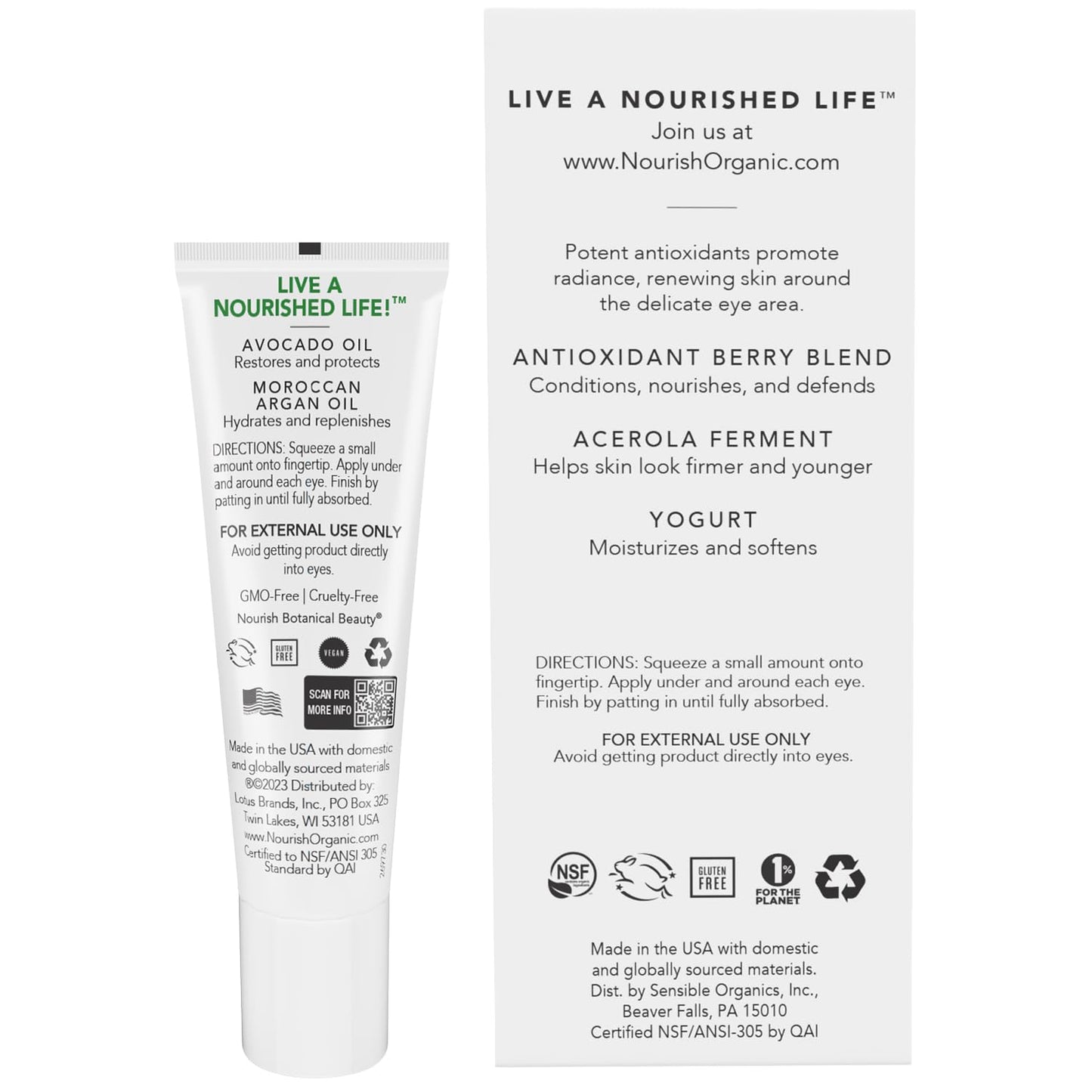 Nourish Organic Eye Treatment, Avocado & Argan – Renewing & Hydrating Under Eye Brightener with Vitamin C + Washable Cotton Round
