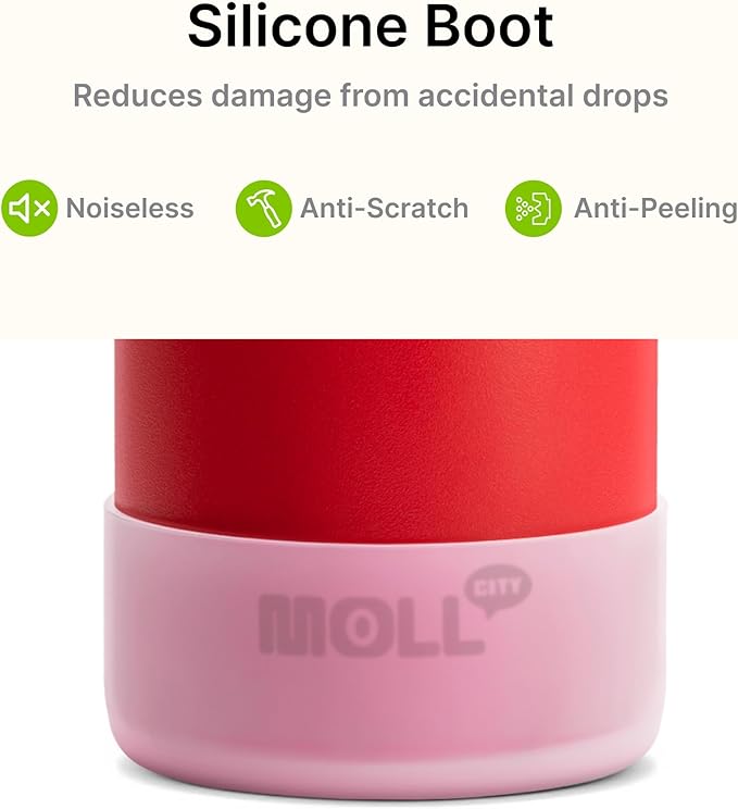 Kids Water Bottle for School 16 oz Stainless Steel Double Wall Vacuum Insulated Sports Water Bottle Leak Proof-Reusable Metal Flask with Silicone Boot for Travel, BPA-Free(Canyon Red)