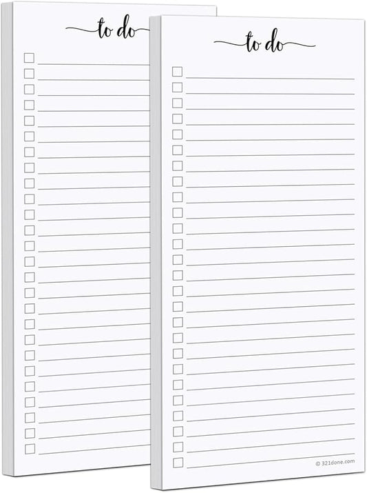 321Done 2-Pack Skinny To Do List Notepad, Made in USA - 3.7x8.5, College Ruled, Simple Stylish To-Dos Memo Pad for Planning, Tasks, Appointments, Reminders, Home, Office - 50 Sheets per Pad