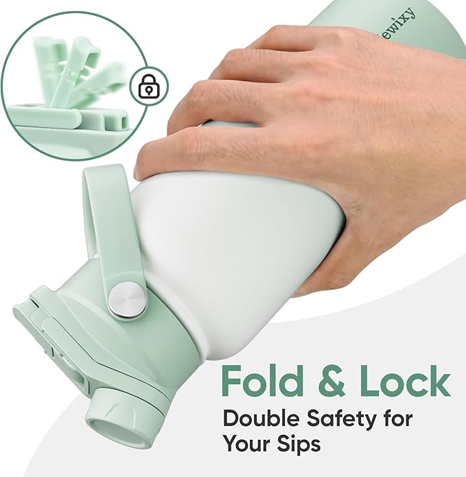 32 oz Insulated Water Bottle, 2-in-1 Lid, Straw & Spout with Protected, Leak Proof, Keep Cold, Stainless Steel, Metal, Reusable, Handle, for Outdoor, Gym and School, 2 Lids, Iced Mint