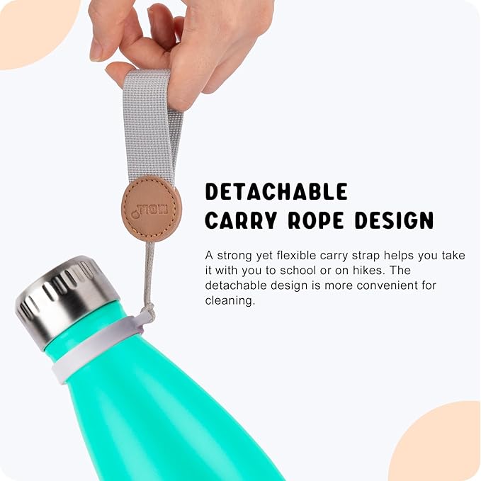 Kids Water Bottle for School-9 oz Stainless Steel Double Wall Vacuum Insulated Sports Water Bottle Reusable Metal Leak Proof Cola Shape Flask for Girls (Teal)