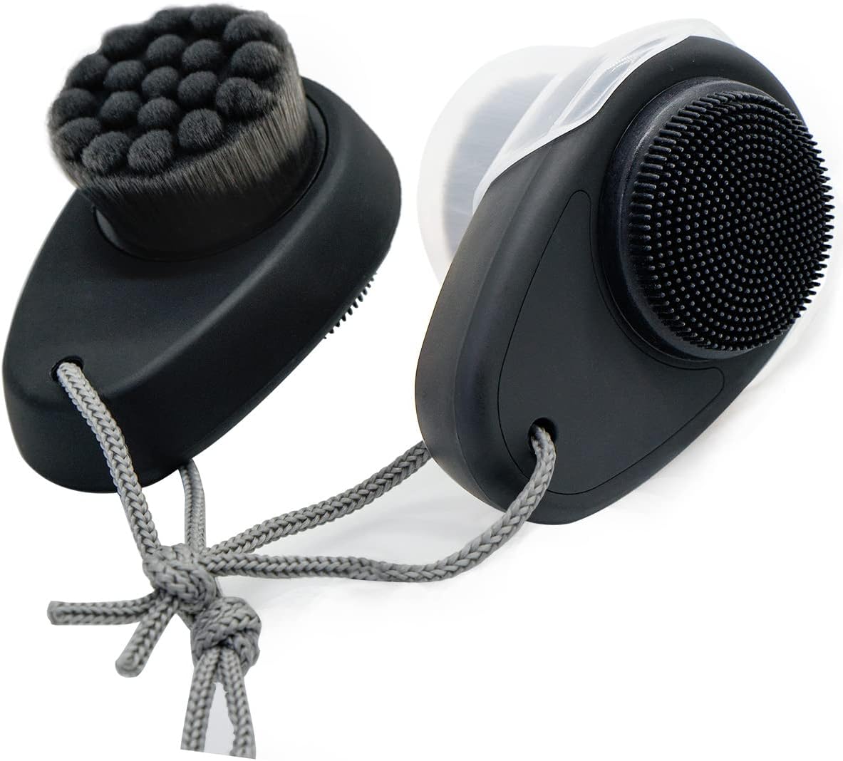 2 Pack Facial Cleansing Brushes, Face Brush with 2-in-1 for Deep Pore Cleansing and Exfoliation, Silicone Scrubber & Soft Bristle Sides (Black & Black)